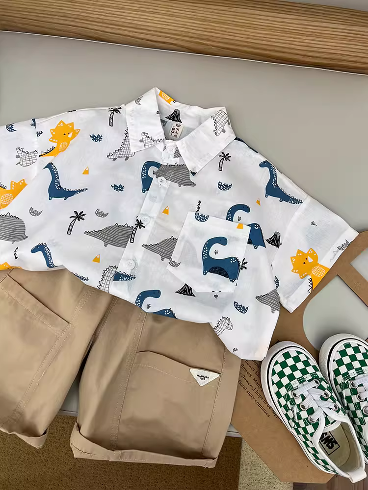 Bộ đồ hè bé trai kiểu mới 2025, quần áo bé trai ngắn tay mát mẻ, thời trang trẻ em