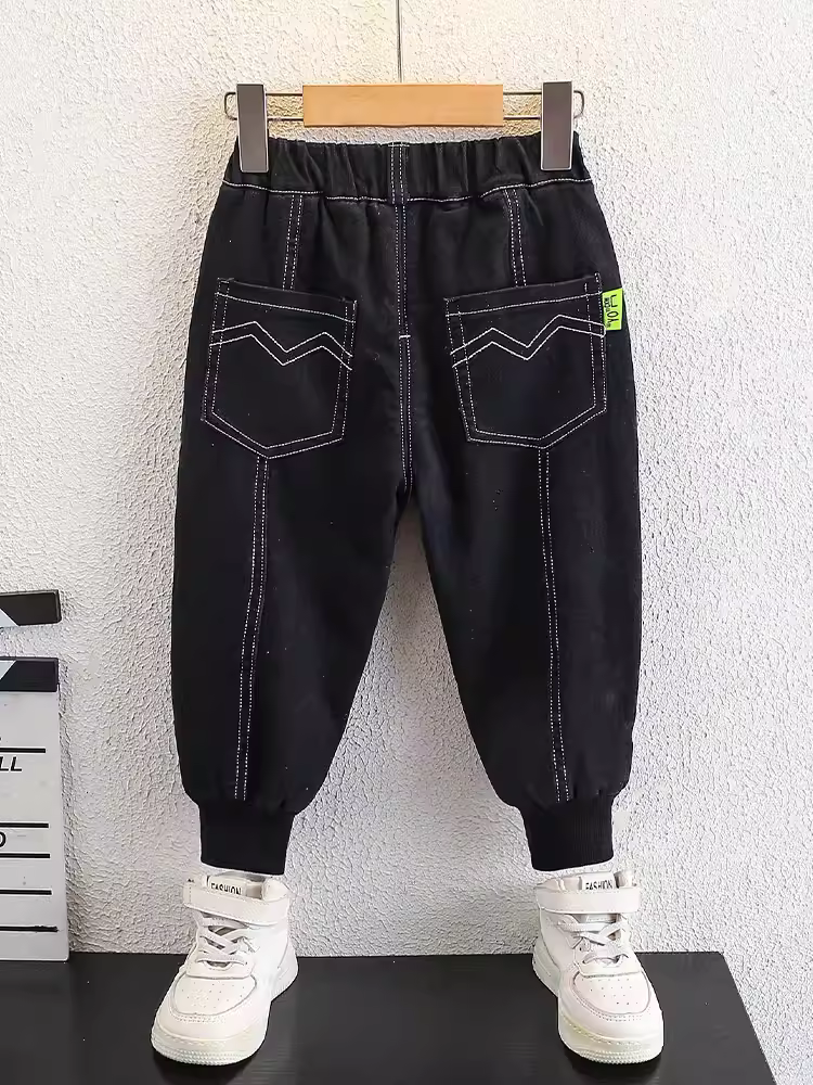 Quần jeans mùa đông bé trai kiểu mới 2025, quần lót lông cừu trẻ em, quần dài dày giữ ấm mùa thu đông cho bé trai, kiểu dáng thời trang