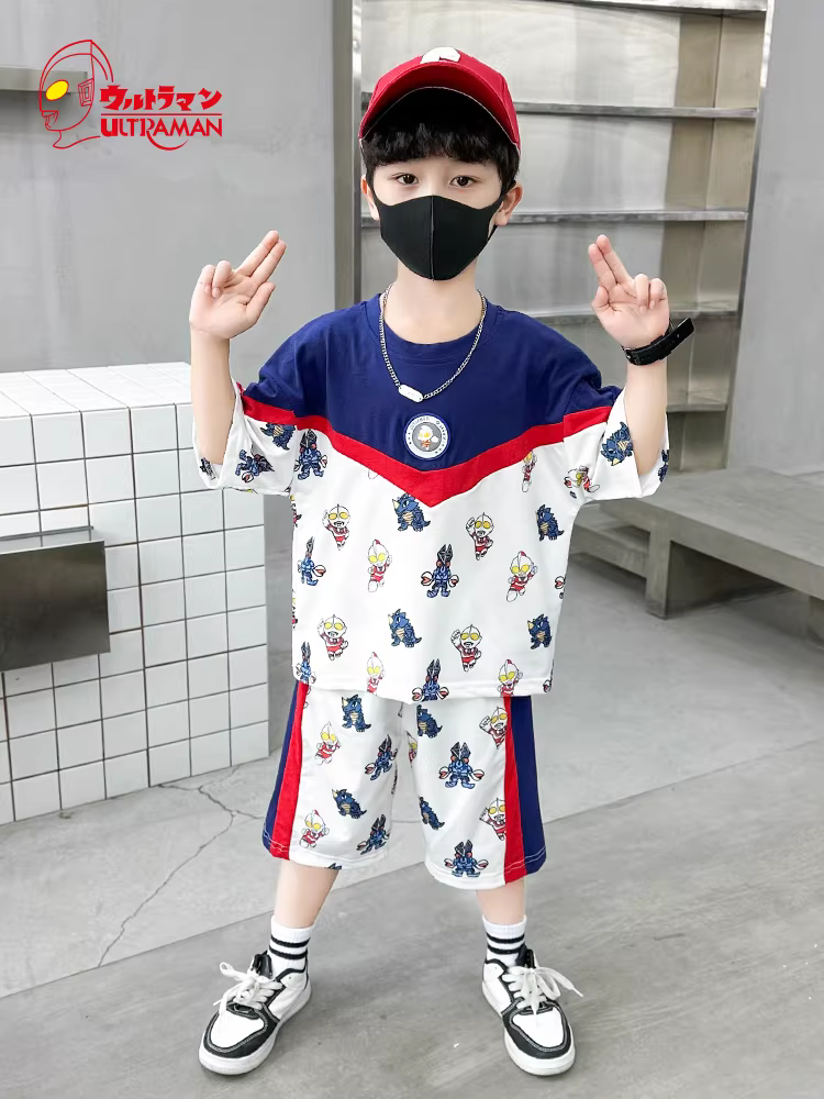 Bộ quần áo Ultraman mùa hè cho bé trai 2025 Bộ đồ hai mảnh ngắn tay mùa hè mỏng mát mẻ và đẹp trai dành cho trẻ em