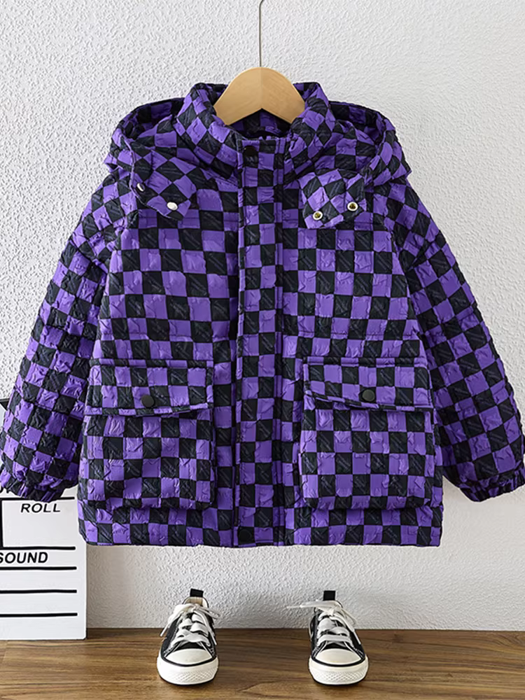 Áo khoác phao bé trai mùa đông 2025 mới, ấm áp, dài trung bình, quần áo mùa đông trẻ em, áo khoác phao lông vịt trắng