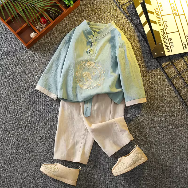 Hanfu bé trai mùa xuân thu phong cách Trung Hoa Bộ đồ trẻ em phong cách nhà Đường Bộ đồ truyền thống của Trung Quốc cho bé Trang phục lễ hội Trung thu trang phục cổ xưa Quần áo truyền thống Trung Quốc