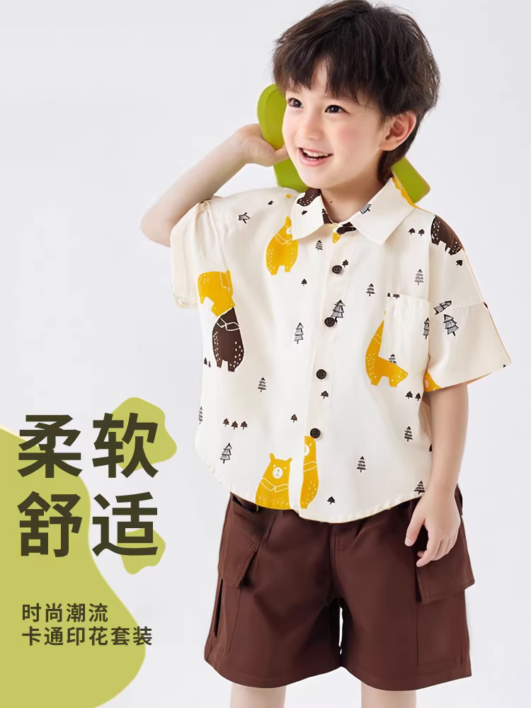 Bộ áo thun ngắn tay bé trai kiểu mới 2025, thời trang phong cách Hàn Quốc, bộ đồ hai mảnh mùa hè cho bé