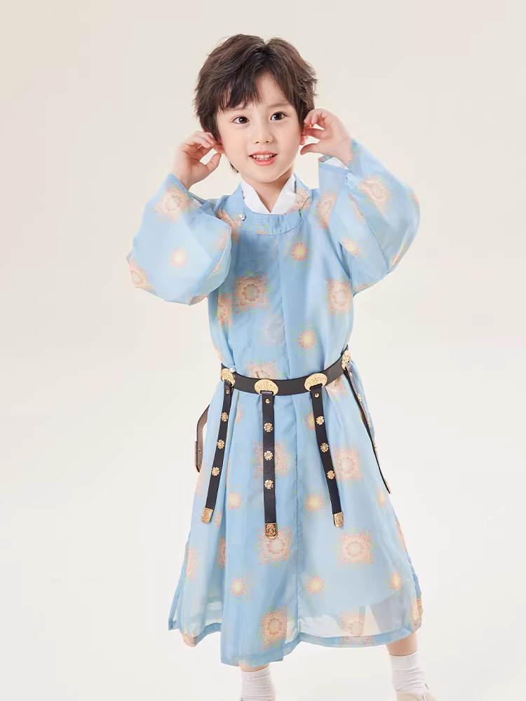 Áo choàng cổ tròn kiểu Đường cho bé trai, Hanfu, mẫu mới xuân thu 2025, trang phục cổ xưa cho trẻ em, kiểu dáng mỏng mùa xuân thu cho bé trai.