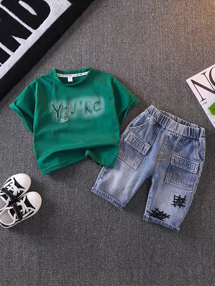 Bộ đồ hè bé trai 2025, thời trang mới, quần áo hè trẻ em hợp xu hướng, bộ hai mảnh tay ngắn hot trên mạng