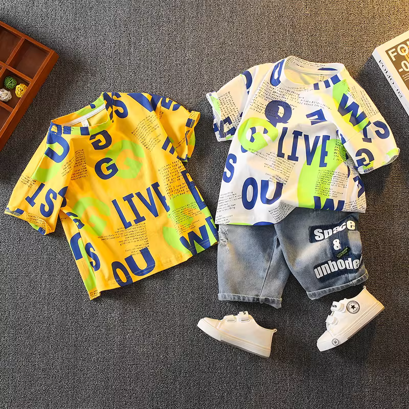 Bộ trang phục hè cho bé trai 2025, quần áo hè trẻ em mát mẻ và lịch lãm, bộ hai mảnh thời trang cho bé