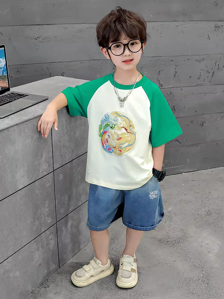 Trang phục mùa hè kiểu Trung Hoa cho bé trai 2025, kiểu mới thời thượng, Hanfu trẻ em, kiểu Trung Hoa mới, áo ngắn tay kiểu Đường phục cho trẻ nhỏ, phiên bản Hàn Quốc
