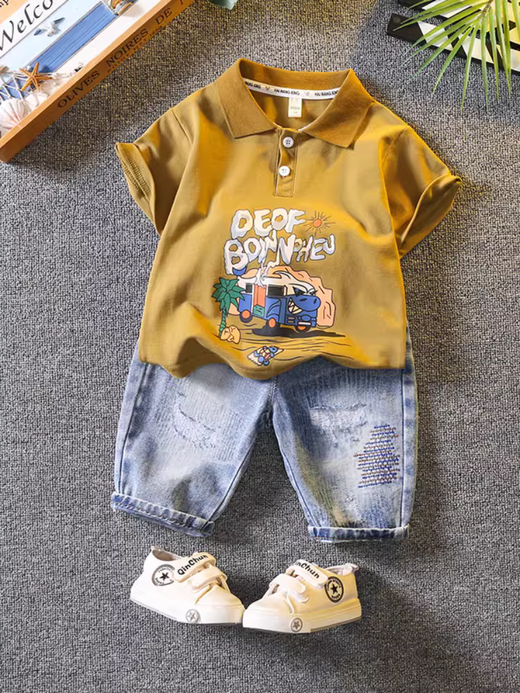 Bộ áo polo bé trai 25 kiểu mới cho trẻ nhỏ, trang phục mùa hè ngắn tay đẹp trai và thời trang, bộ đồ hai mảnh mùa hè cho trẻ em