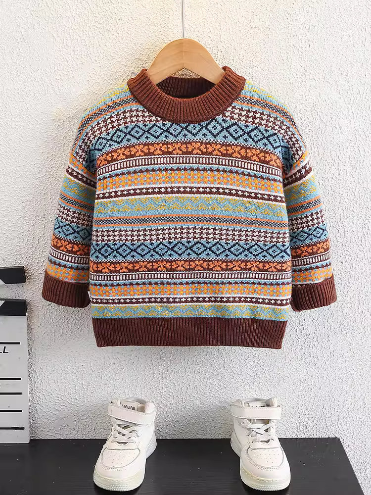 Áo len bé trai kiểu thu đông 2025, quần áo mùa đông trẻ em, áo len dày cổ lọ nửa cao, thời trang trẻ trung cho bé trai