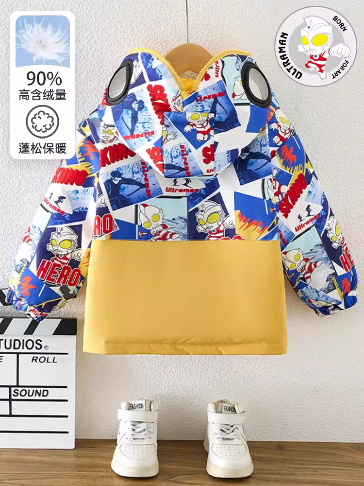 Áo khoác Ultraman Boys' Down Jacket Mùa đông trẻ em Mới 2025 Áo khoác dày Quần áo mùa đông Quần áo trẻ em