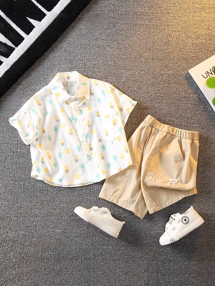 Bộ đồ hè bé trai 2025 kiểu mới thời trang, bộ hai mảnh ngắn tay trẻ em, quần áo hè hot trend trên mạng