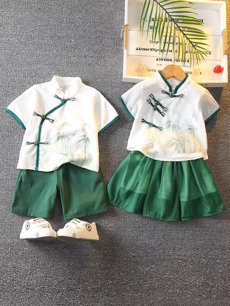 Quần áo mùa hè Hanfu dành cho trẻ em Bộ quần áo mùa hè kiểu Trung Quốc dành cho bé trai Bộ đồ Tang bằng vải cotton và vải lanh Bộ trang phục truyền thống cao cấp dành cho trẻ em Trang phục biểu diễn Ngày thiếu nhi
