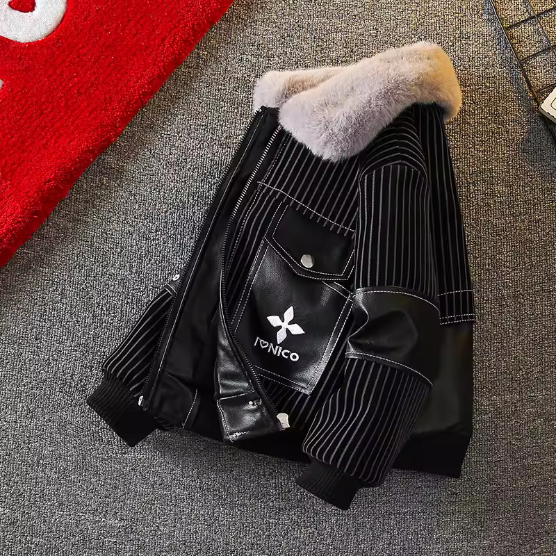 Áo khoác da lót lông cừu mới cho bé trai năm 2025, áo khoác mùa đông dày dặn cho trẻ em