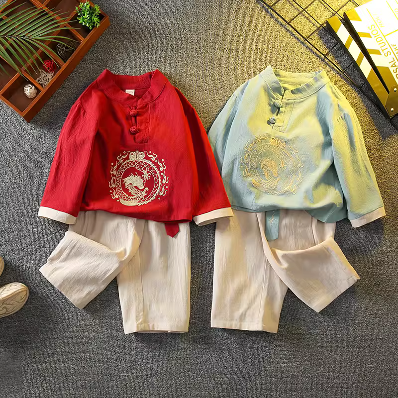 Hanfu bé trai mùa xuân thu phong cách Trung Hoa Bộ đồ trẻ em phong cách nhà Đường Bộ đồ truyền thống của Trung Quốc cho bé Trang phục lễ hội Trung thu trang phục cổ xưa Quần áo truyền thống Trung Quốc