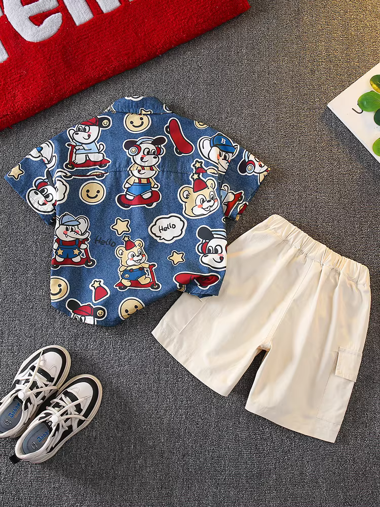 Bộ đồ hè bé trai 2025, quần áo trẻ em mới, kiểu dáng mùa hè ngắn tay, bé trai đẹp trai, bộ đồ hè bé trai