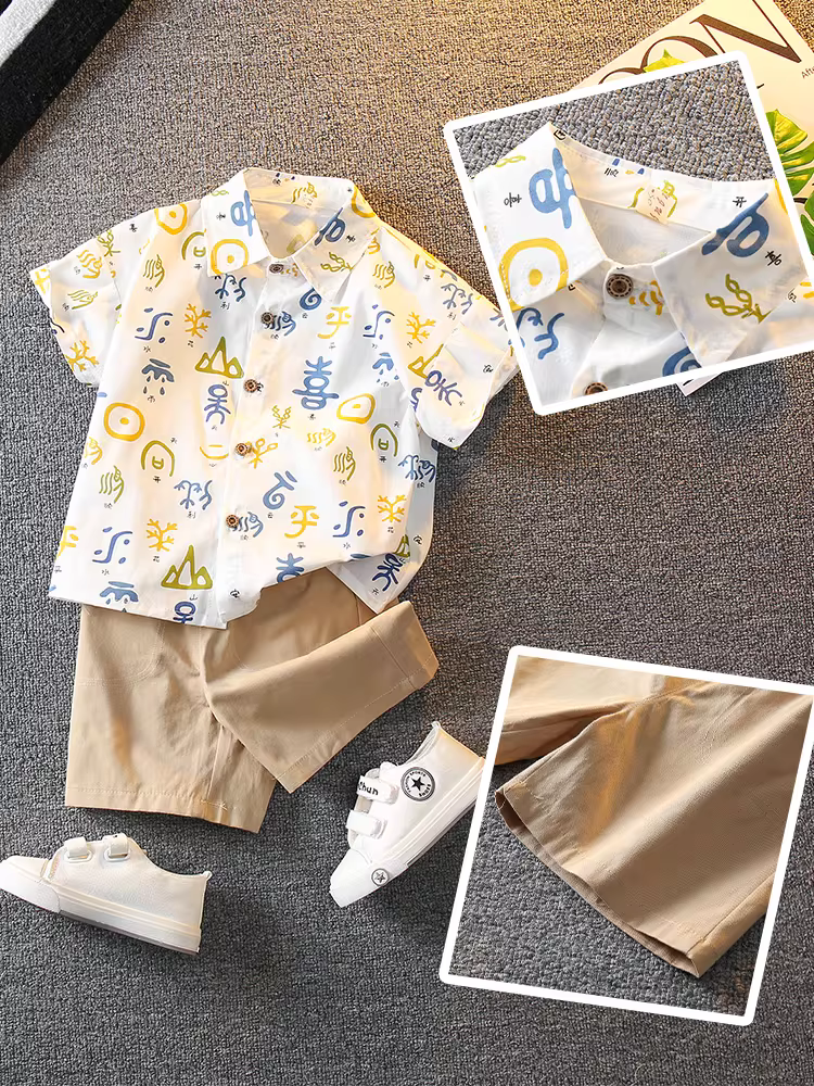 Bộ đồ hè ngắn tay cho bé trai 2025, thời trang mới, quần áo hè trẻ em hot, quần áo trẻ em nam cá tính và đẹp trai