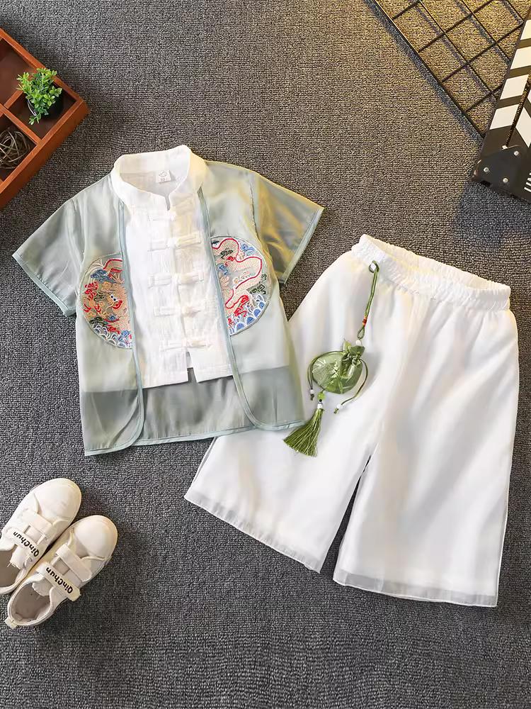 Hanfu dành cho trẻ em dành cho cả nam và nữ, bộ trang phục truyền thống kiểu Trung Quốc mùa hè, trang phục nhà Đường dành cho học sinh tiểu học và mẫu giáo, trang phục biểu diễn theo phong cách cổ xưa.