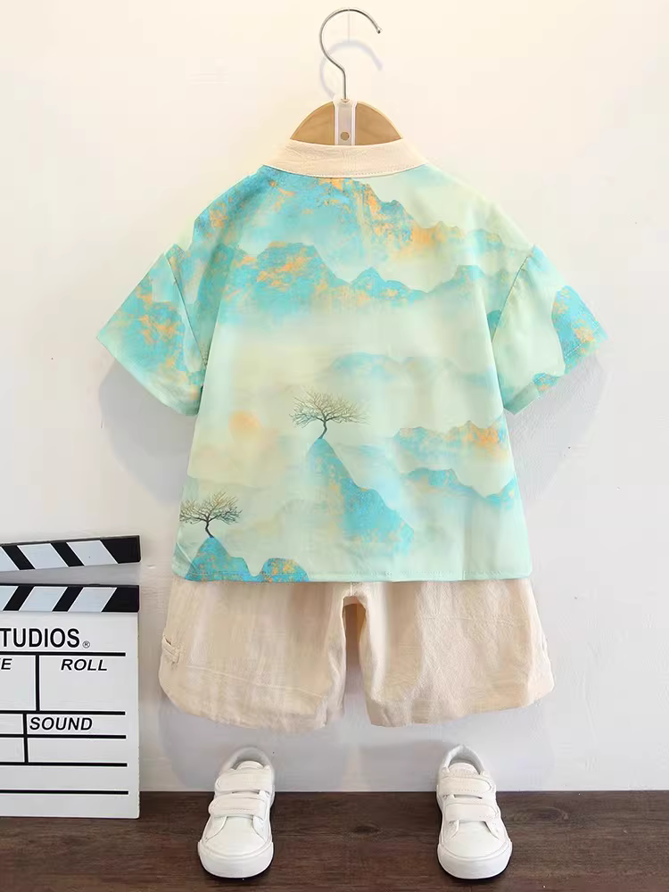 Quần áo Hanfu cho bé trai Mùa hè 2025 Phong cách xuân thu mới Quần áo lễ hội Trung thu Phong cách Trung Quốc mới Quần áo trẻ em Hoàng tử nhỏ Trang phục cổ xưa