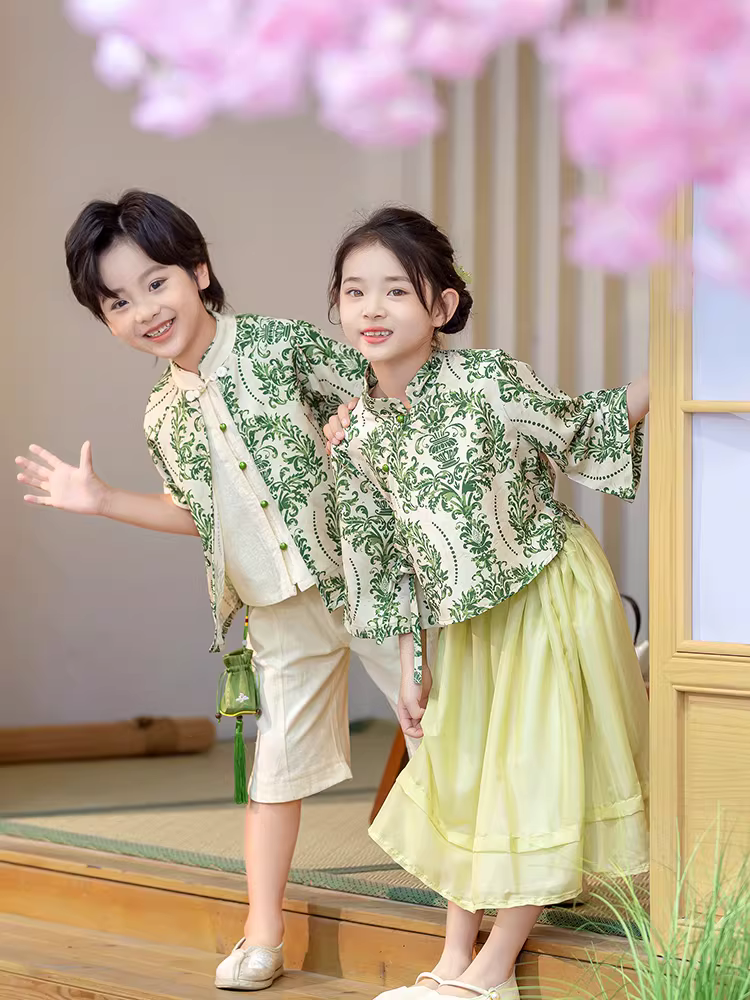 Trang phục mùa hè theo phong cách Hanfu của Trung Quốc Trang phục biểu diễn mẫu giáo dành cho bé trai và bé gái, trang phục biểu diễn ngâm thơ theo phong cách cổ xưa Trang phục biểu diễn kiểu Đường