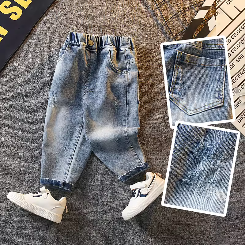 Quần jeans bé trai 2025 kiểu dáng mới thời trang mùa xuân quần trẻ nhỏ hợp xu hướng quần dài trẻ em mùa xuân thu thường ngày