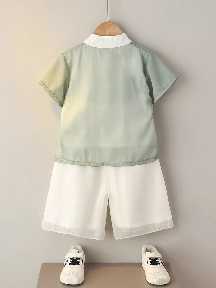 Bộ đồ Hanfu cho bé trai 25 kiểu mới Quần áo mùa hè hợp thời trang cho bé trai Quần áo ngắn tay mùa hè phong cách Trung Hoa mát mẻ cho trẻ em