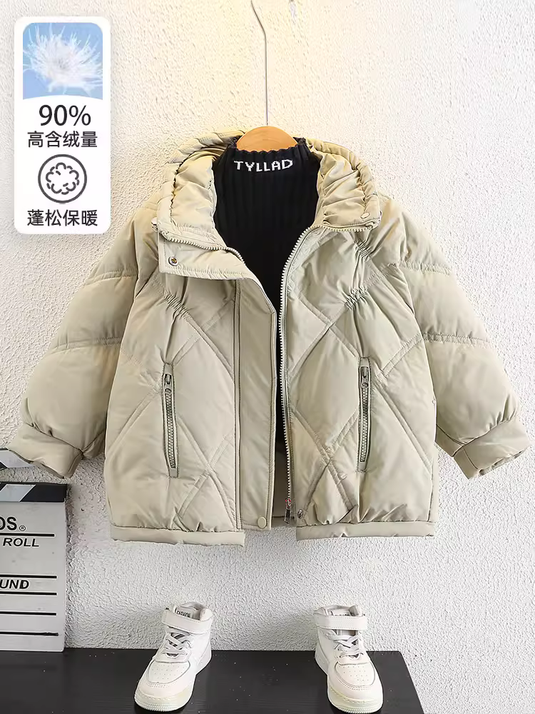 Áo khoác phao mùa đông 2025 kiểu dáng thời trang dày dặn ngắn cho bé trai, áo phao không cần giặt