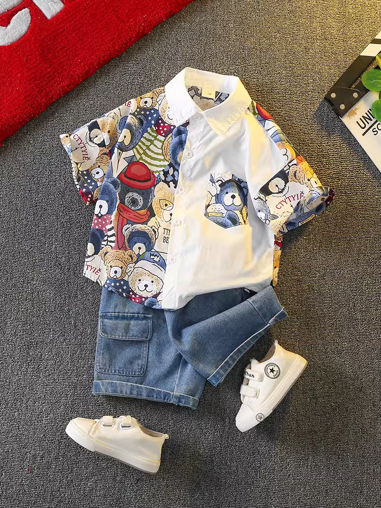 Bộ quần áo hè bé trai 2025 kiểu dáng mới thời trang, quần áo ngắn tay mát mẻ cho bé trai