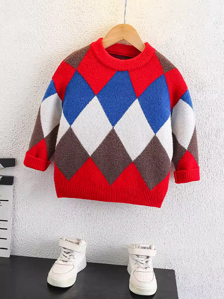 Áo len bé trai thu đông 2025, quần áo mùa đông trẻ em mới, áo len dày dặn, áo len dệt kim, áo lót mùa đông bé trai thời trang