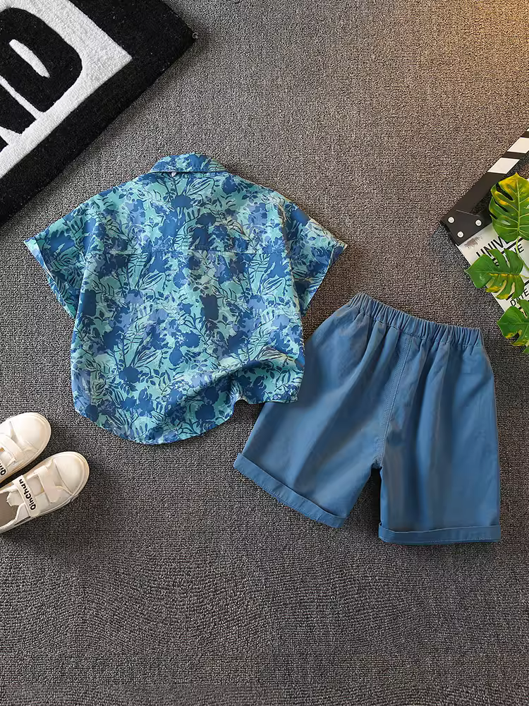 Bộ đồ hè bé trai 2025 mới, phong cách thường ngày và thời trang, trang phục hè bé trai ngắn tay, rộng rãi và đẹp trai, bộ hai mảnh cho trẻ em