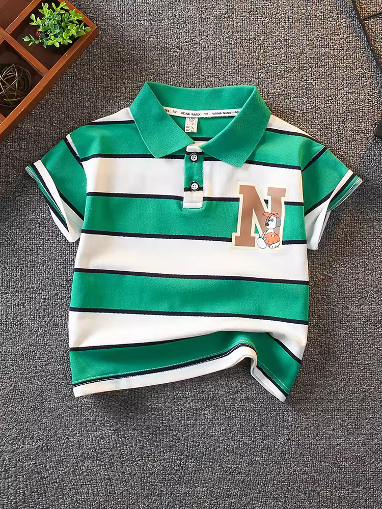 Áo thun bé trai hè 2025 kiểu polo mới, chất liệu thoáng mát, thời trang, cá tính, tay ngắn rộng rãi cho bé trai.