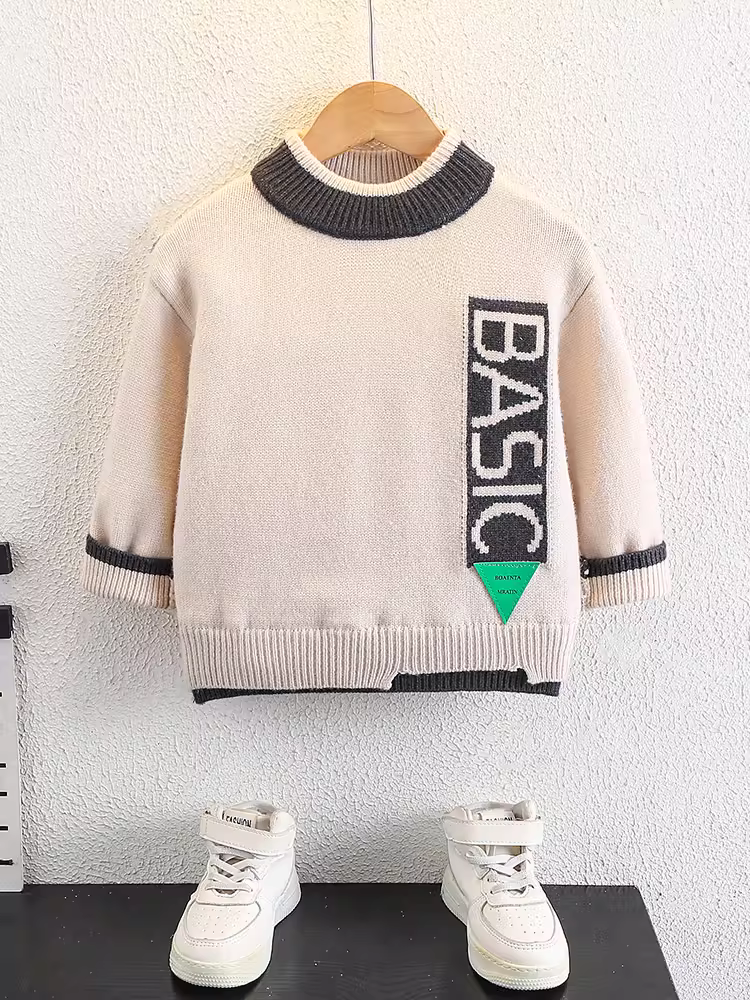 Áo len bé trai mùa đông 2025, áo ấm dày cổ tròn thu đông mới cho bé, áo len thời trang trẻ trung