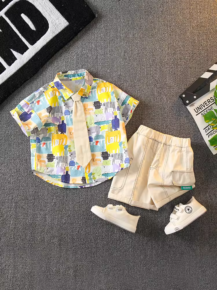 Bộ áo thun ngắn tay bé trai 2025 kiểu dáng mới thời trang, quần áo mùa hè cho bé trai, trẻ em, thời thượng, cá tính và đẹp trai
