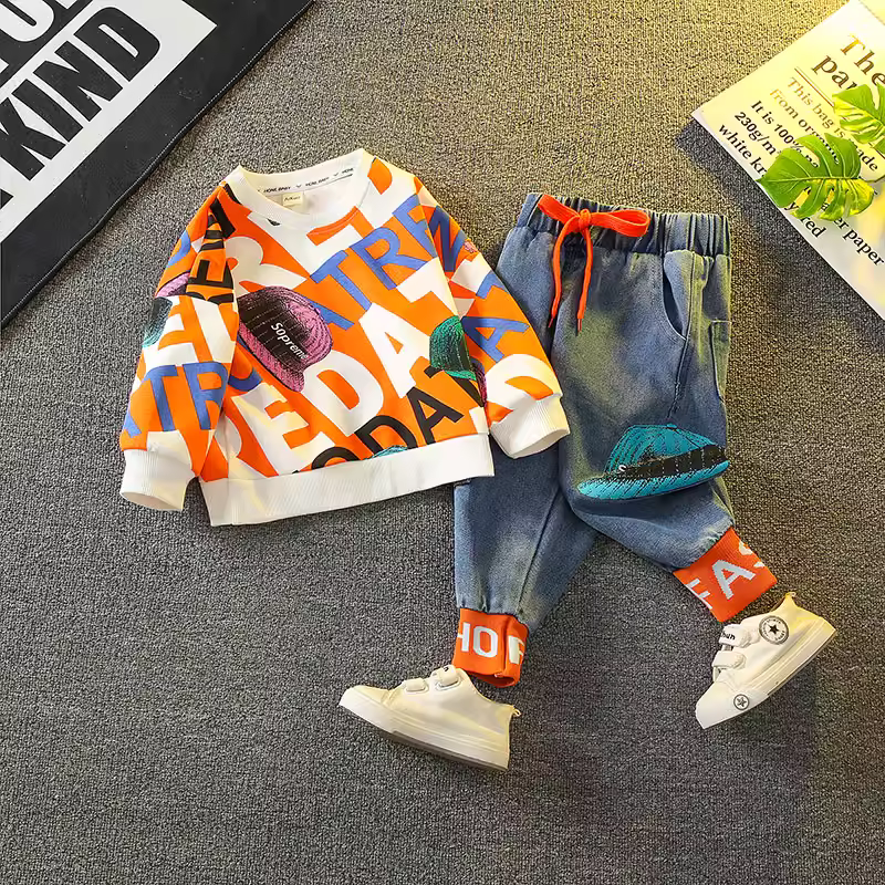 Bộ trang phục mùa xuân cho bé trai 2025, quần áo mùa thu thời trang mới cho trẻ sơ sinh và bé trai, áo nỉ trẻ em hợp xu hướng cho mùa xuân và mùa thu.
