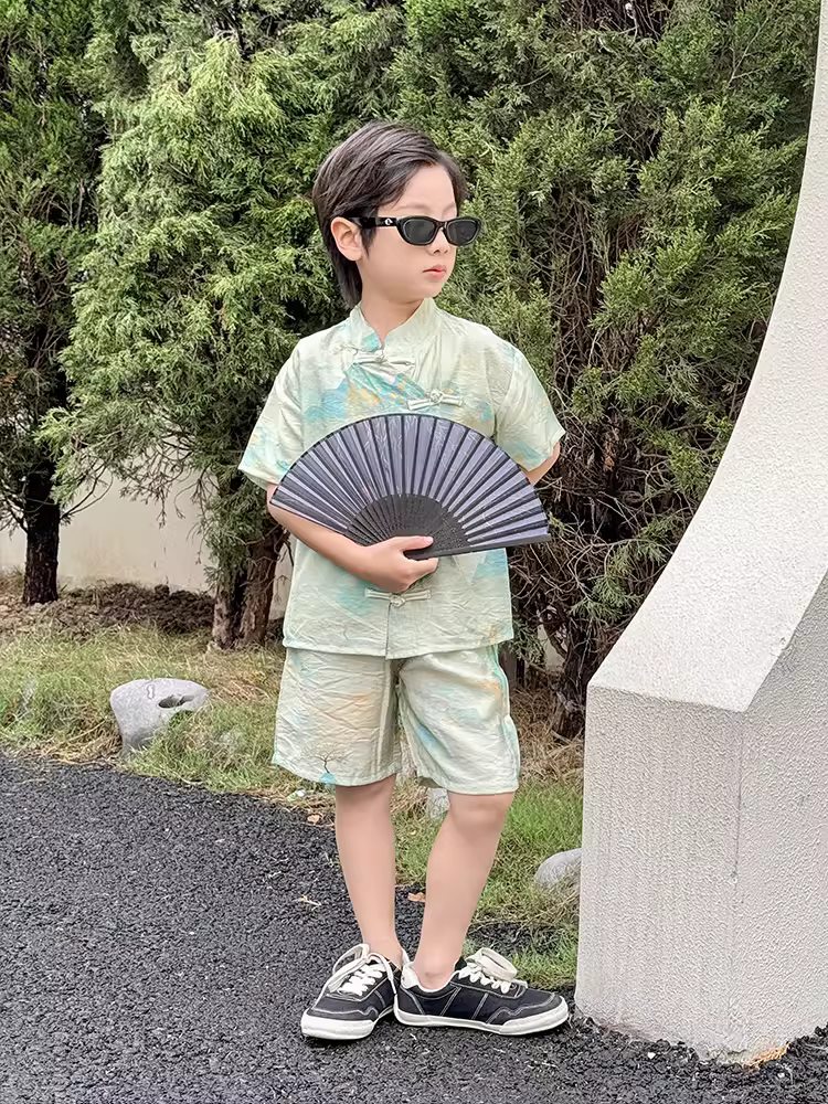 Quần áo trẻ em trang phục mùa hè Hanfu cho bé trai 2025 phong cách mới phong cách Trung Hoa mùa hè Tang suit phong cách mùa hè cho bé trai trang phục truyền thống Trung Quốc