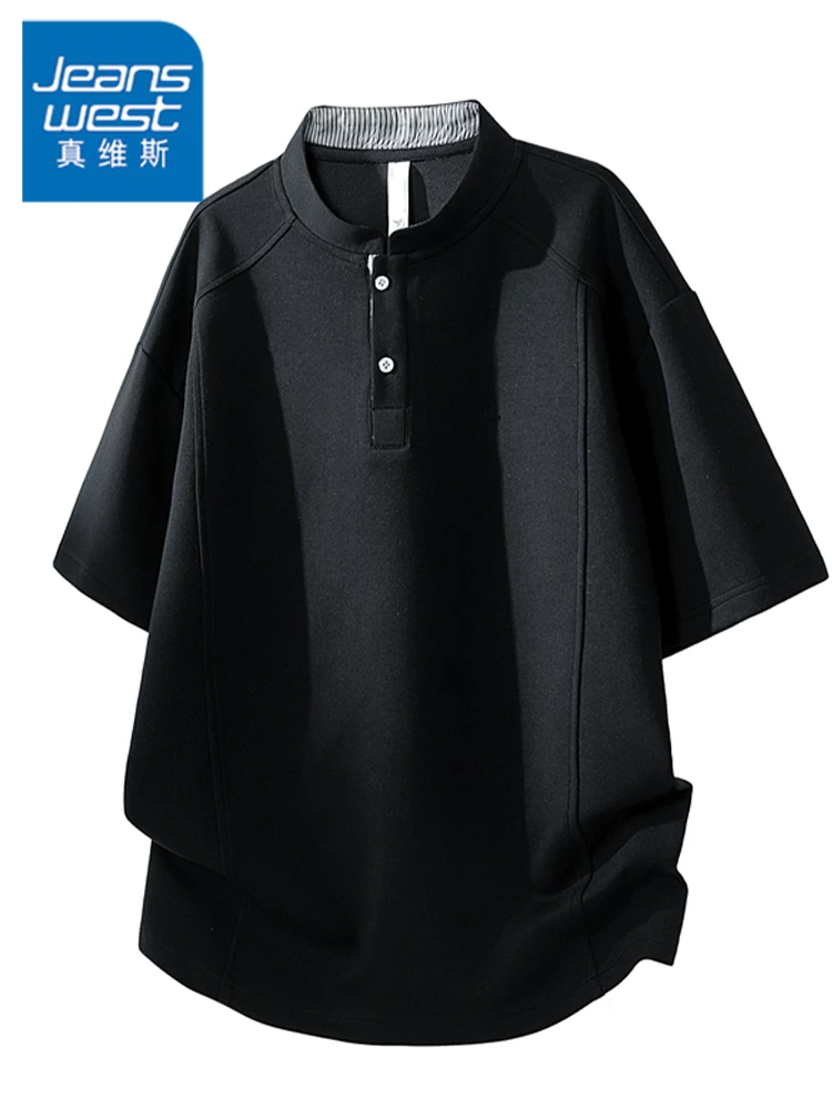 Áo thun nam cổ đứng cao cấp của Jeanswest, áo thun dáng rộng phong cách Mỹ thời thượng mùa xuân hè.