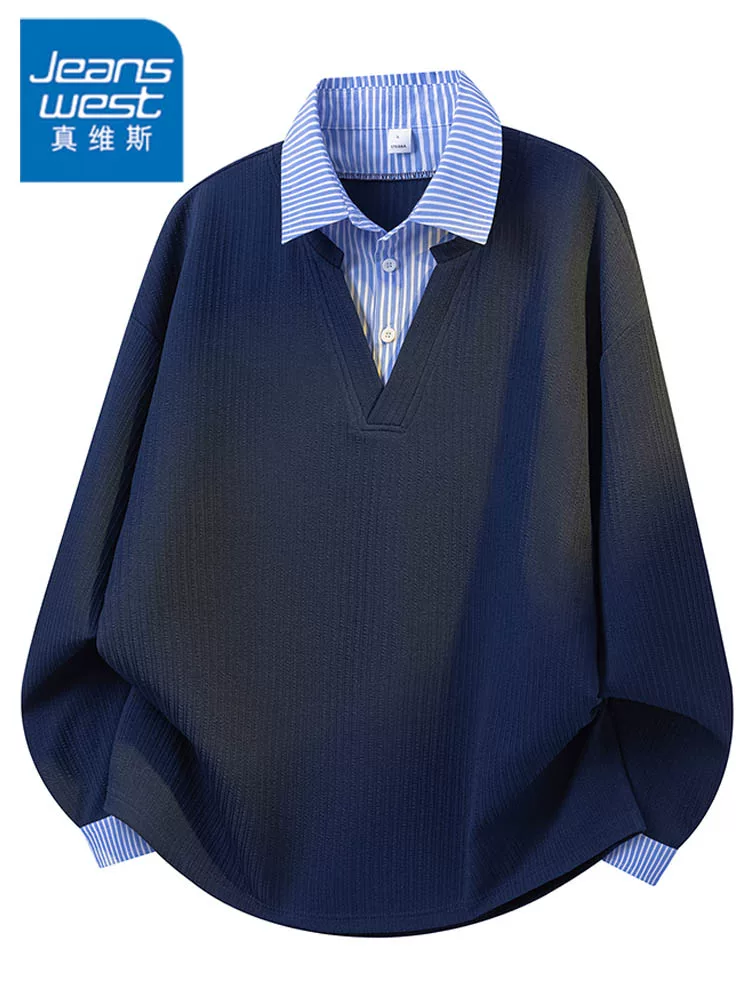 Áo nỉ giả hai mảnh kiểu Mỹ của Jeanswest dành cho nam, áo dài tay dáng rộng và đa năng, phong cách thường ngày cho mùa xuân và mùa thu.
