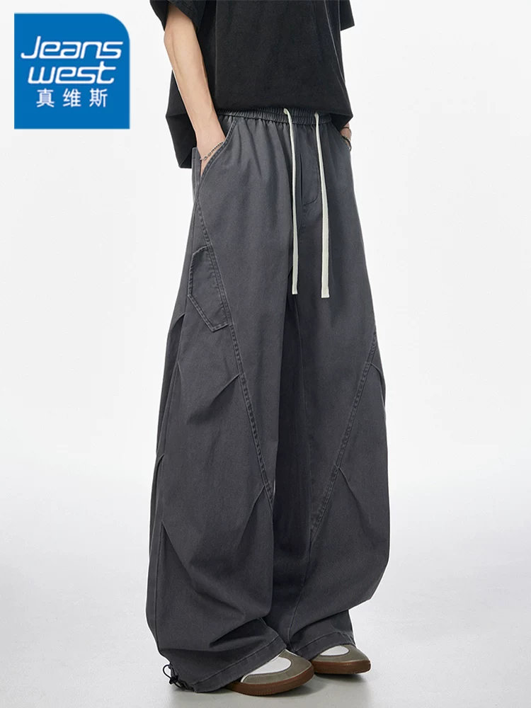 Quần dài ống rộng Jeanswest 100% cotton nguyên chất dành cho nam, mùa xuân, cảm giác cao cấp, dáng rộng, quần dài ống thẳng sành điệu và đa năng.