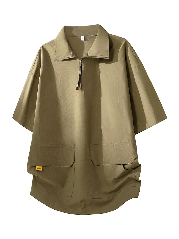 Áo thun nam có cổ tay dài năm phần tư cao cấp của Jeanswest mùa xuân hè dáng rộng thoáng khí thường ngày màu đen