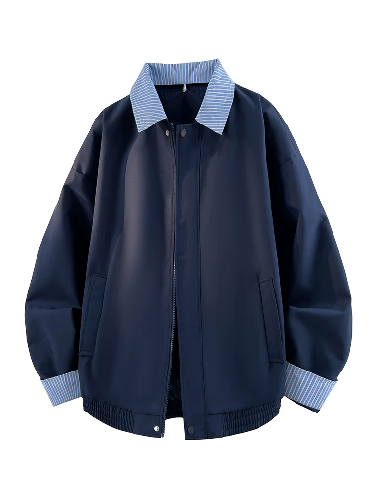 Áo khoác kẻ sọc cổ điển Nhật Bản của Jeanswest dành cho nam, áo khoác đa năng dáng rộng hợp thời trang mùa xuân.