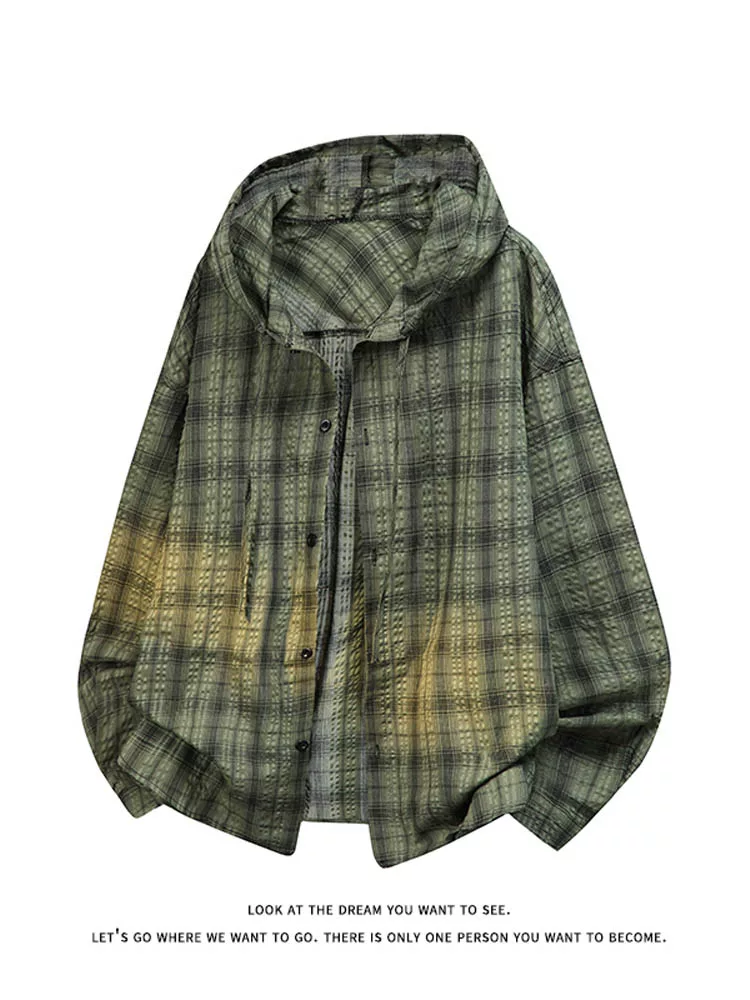 Áo sơ mi kẻ sọc có mũ trùm đầu phong cách Mỹ của Jeanswest dành cho nam, mùa xuân thu, dáng rộng cao cấp, áo khoác thời trang và đa năng.