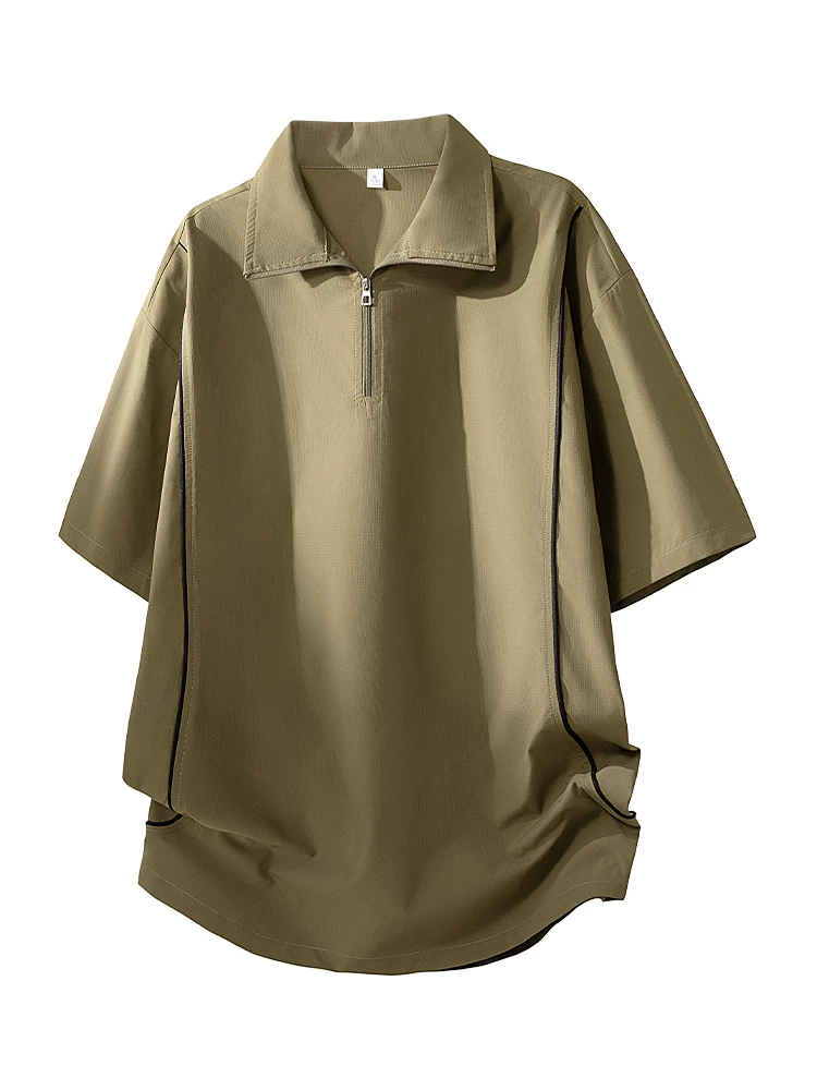 Áo thun nam Jeanswest màu đen, cổ trụ nửa khóa kéo, kiểu dáng mùa hè, rộng rãi, thoáng khí, thân thiện với da, cao cấp, tay ngắn.