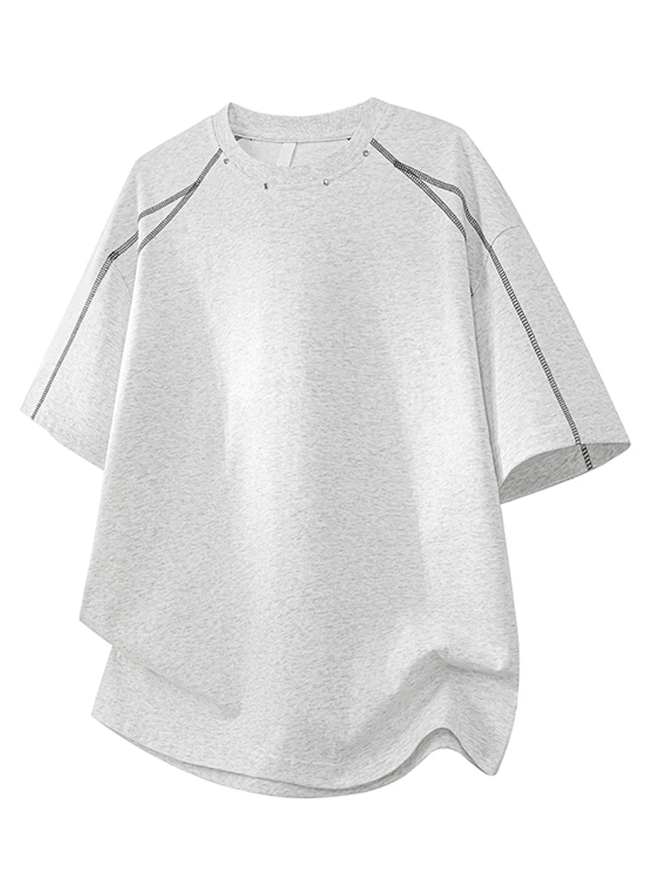 Áo thun cổ tròn đính đinh tán phong cách Mỹ của Jeanswest dành cho nam, dáng rộng mùa hè, cảm giác cao cấp, thoáng khí, áo ngắn tay thân thiện với làn da.