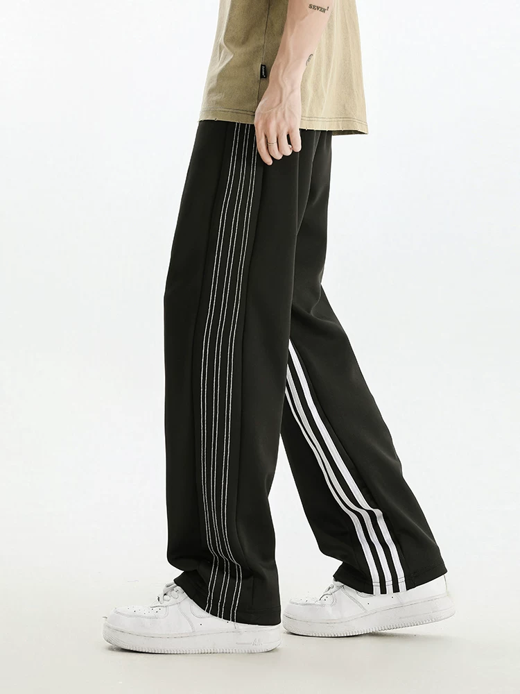 Quần jeanswest kiểu Mỹ cổ điển sọc kẻ sọc thẳng dành cho nam, quần ống rộng rộng rãi thoáng khí đa năng mùa hè bằng vải lụa mỏng thoáng khí.
