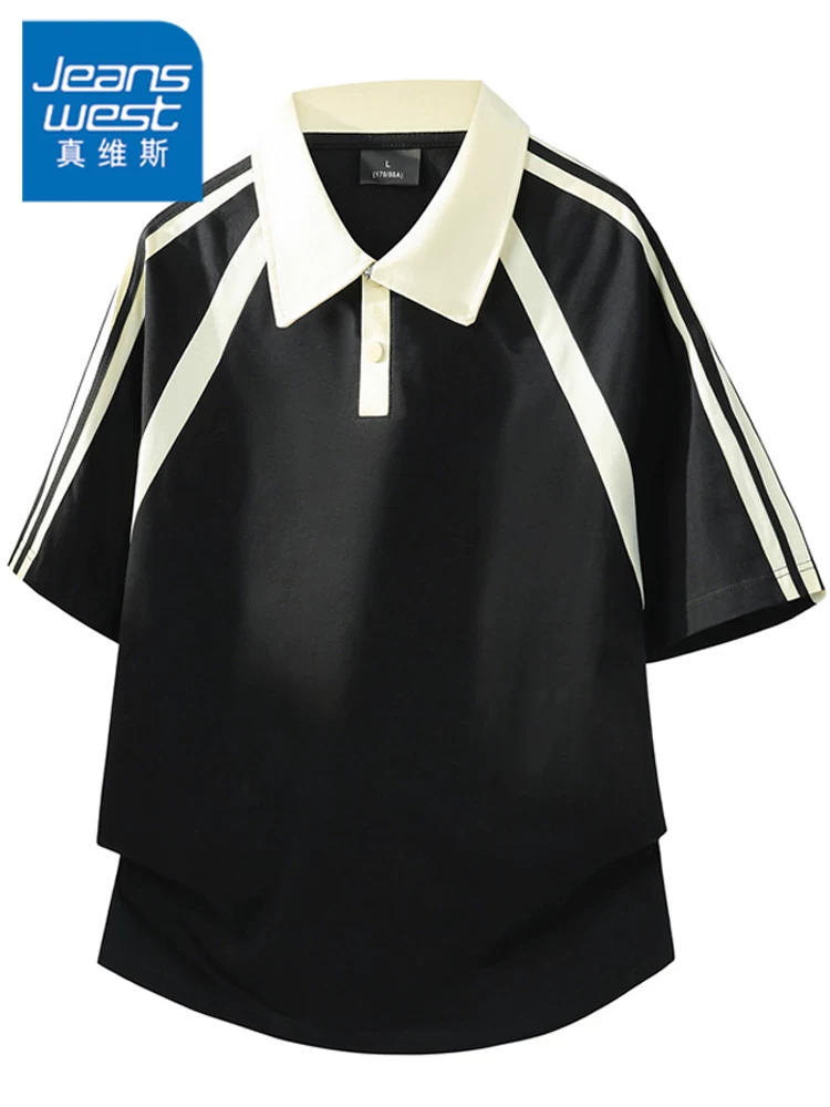 Áo thun nam Jeanswest 100% cotton nguyên chất, phối màu tương phản, dáng rộng mùa hè, thương hiệu thời thượng, thoáng khí, cảm giác cao cấp, tay ngắn.