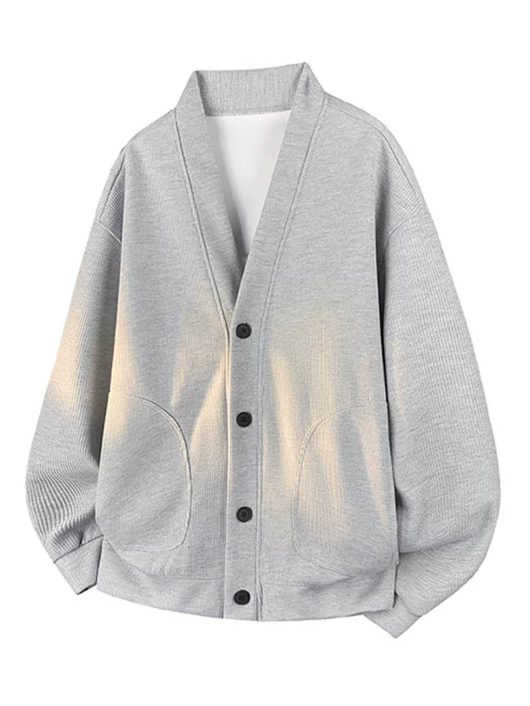 Áo khoác cổ chữ V màu trơn phong cách retro Nhật Bản của Jeanswest dành cho nam, dáng rộng, cỡ lớn, áo khoác dài tay thông thường cho mùa xuân và mùa thu.