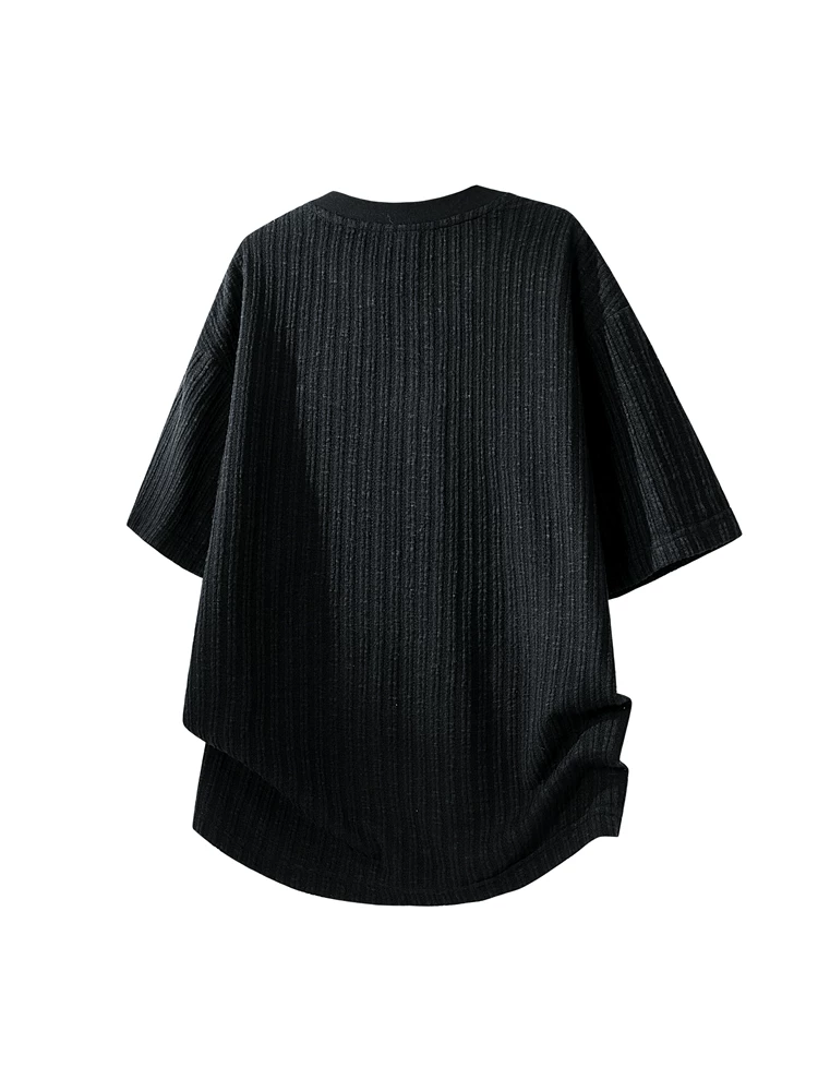 Áo thun ngắn tay cổ tròn sọc kiểu Mỹ của Jeanswest dành cho nam, mùa xuân hè, áo thun đen cao cấp dáng rộng thoải mái.