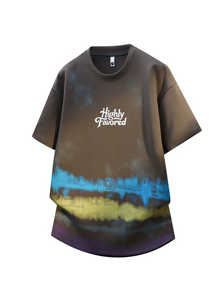 Áo thun nam Jeanswest kiểu Mỹ in chữ nhuộm tie-dye, mùa hè cao cấp, rộng rãi, thoải mái, thoáng khí, thân thiện với làn da, tay ngắn.