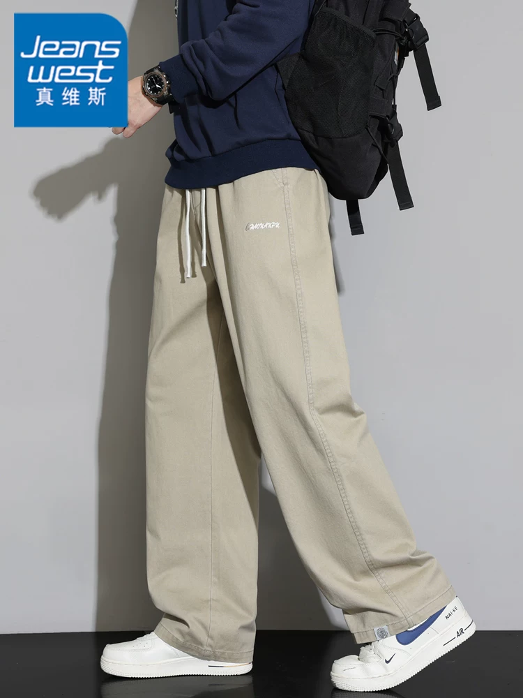Quần kaki nam Jeanswest 100% cotton nguyên chất, mùa xuân thu, chất liệu cao cấp, dáng rộng, quần dài đa năng, phong cách thường ngày.