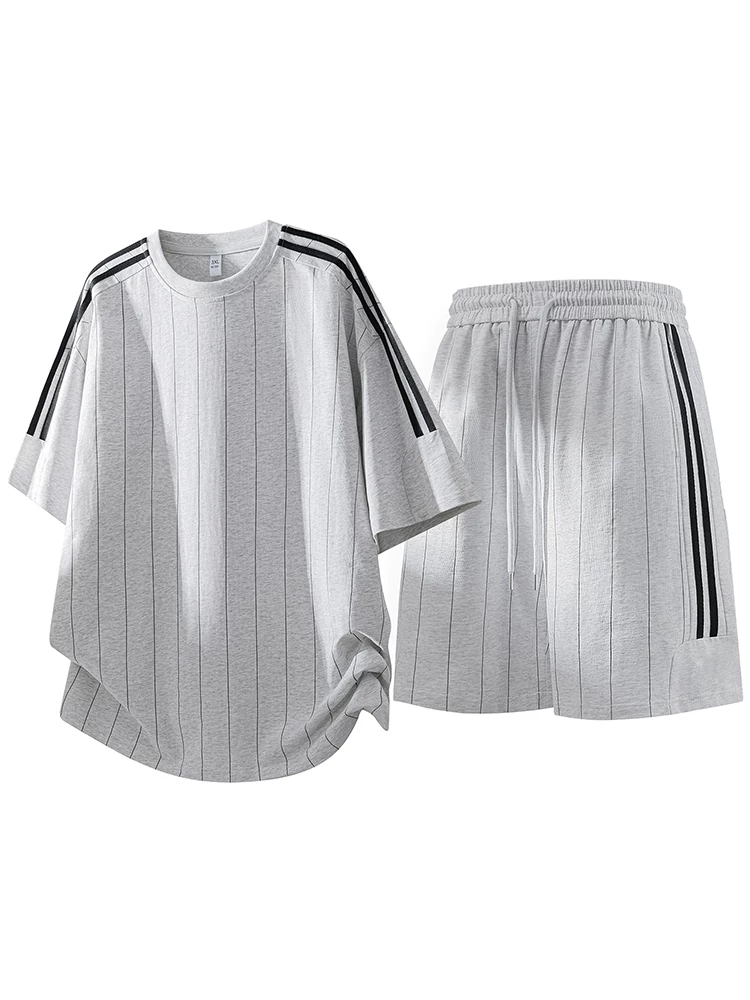 Bộ đồ thể thao sọc tay lửng Jeanswest dành cho nam mùa xuân hè, quần short rộng rãi, bộ hai mảnh tay ngắn