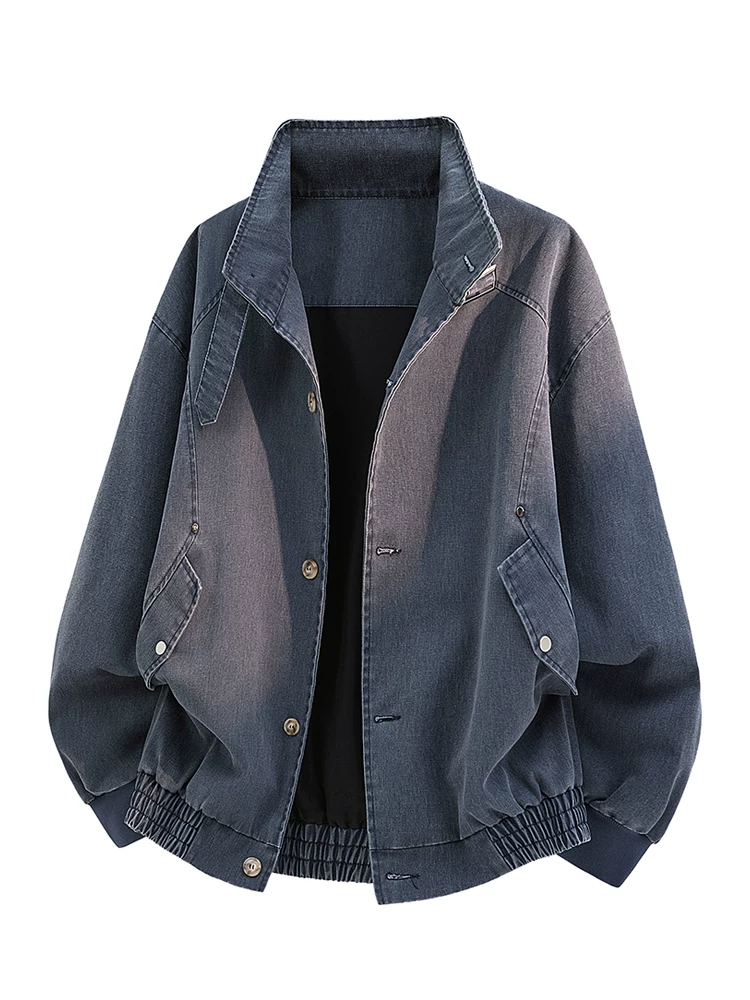 Áo khoác denim cổ đứng phong cách retro Mỹ của Jeanswest dành cho nam, phong cách đường phố mùa xuân thu, áo khoác ngoài thoải mái và rộng rãi.