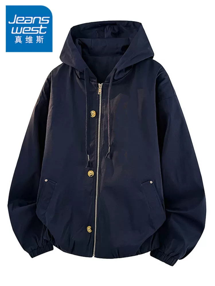 Áo khoác có mũ trùm đầu phong cách Mỹ của Jeanswest dành cho nam, mùa xuân thu, thương hiệu thời thượng cao cấp, dáng rộng, áo khoác công sở đa năng.